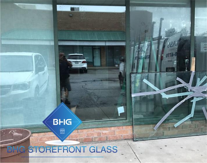 Storefront under repair with a damaged entry