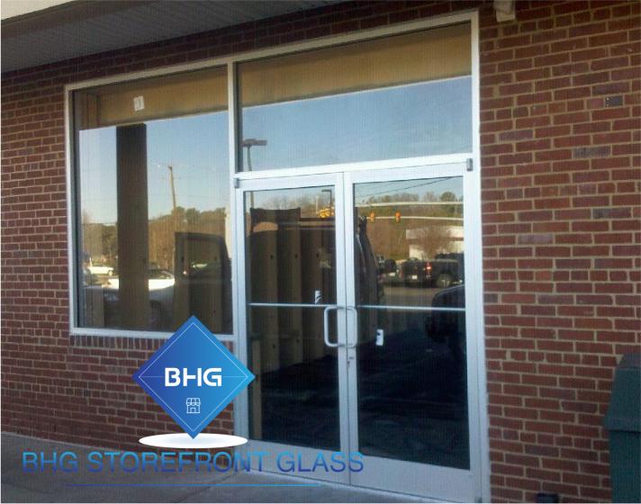 Brick storefront with glass doors
