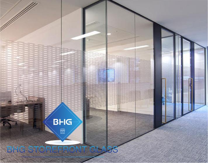 Storefront glass replacement in an office space